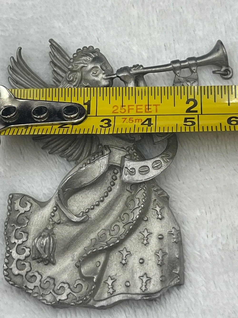 VTG Avon Annual Solid Pewter Ornament:  Year “2002” Christmas Angel Noel Trumpet
